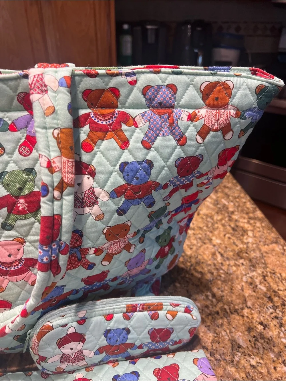 Vera Bradley Quilted Teddy Print Tote Bag Set in Mint